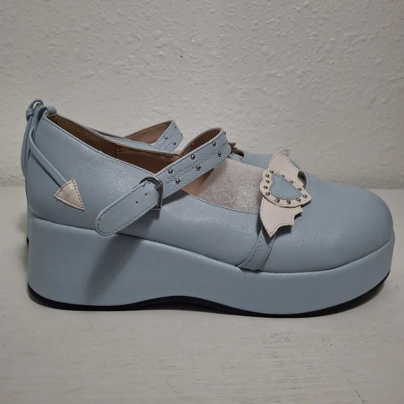 New Heart Valentine Mary jane Platform Shoes Light Blue - Picture 8 of 10